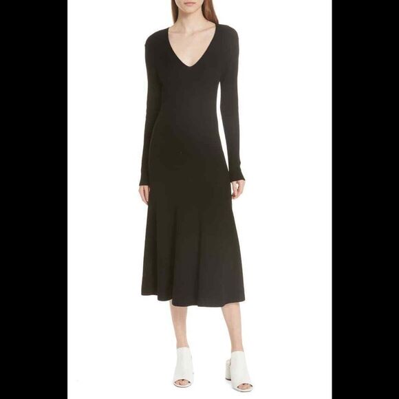 Jason Wu Grey long sleeve black wool midi dress - Picture 2 of 13